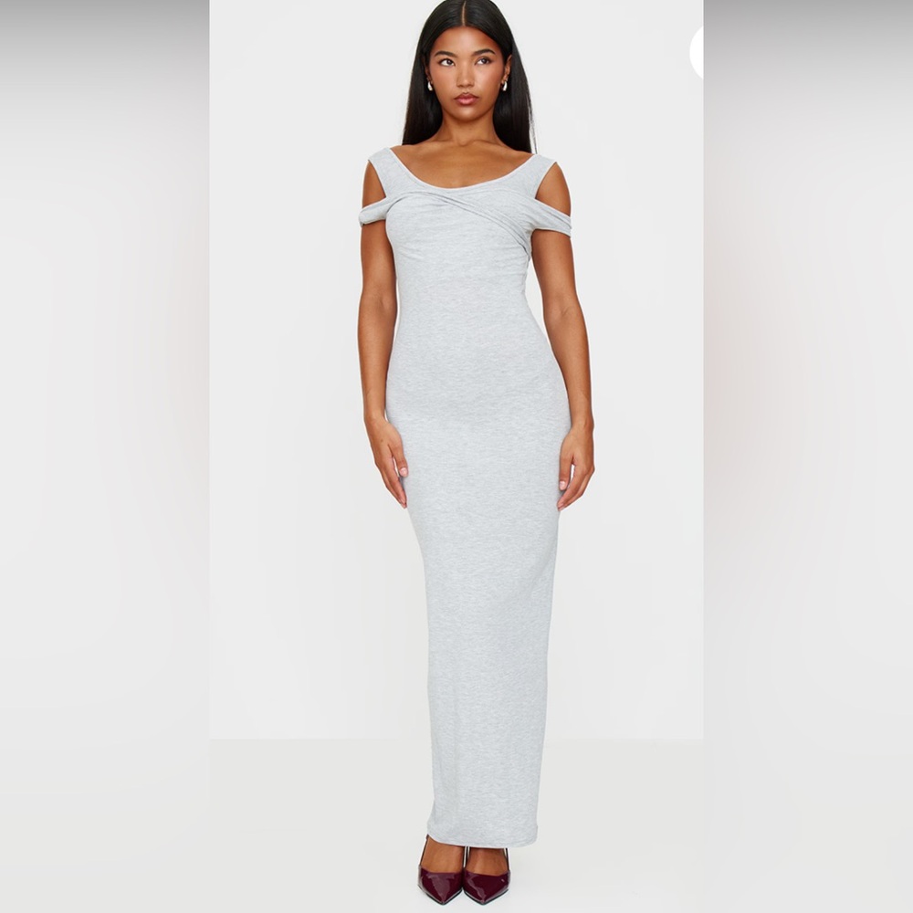 Elegant Gray Off-Shoulder Maxi Dress